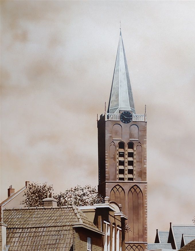 (Verkocht) Wijkertoren Beverwijk, Olieverf op canvas 140 x 100 cm
