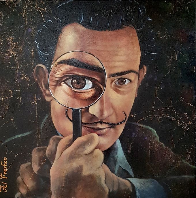 'Al Freshco' Dali olieverf op canvas 70 x 70 cm €1750,-
